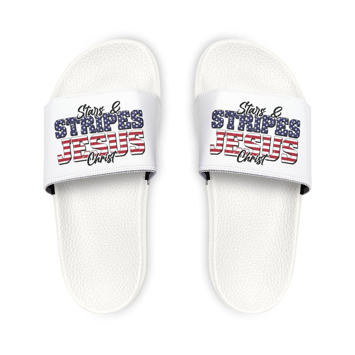 Stars & Stripes Jesus Sandals, Youth Summer Footwear, Patriotic Flip-Flops, Casual Beach Footwear, Kid-Friendly Sandals, Christian [...] - ClaimedbyGodDesigns