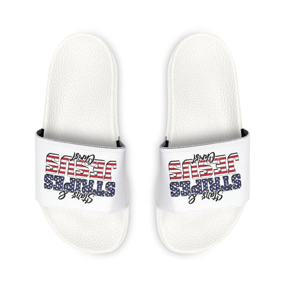 Stars & Stripes Jesus Sandals, Youth Summer Footwear, Patriotic Flip-Flops, Casual Beach Footwear, Kid-Friendly Sandals, Christian [...] - ClaimedbyGodDesigns