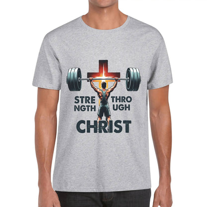 Strength Through Christ Mens Christian Gym T-shirt - ClaimedbyGodDesigns