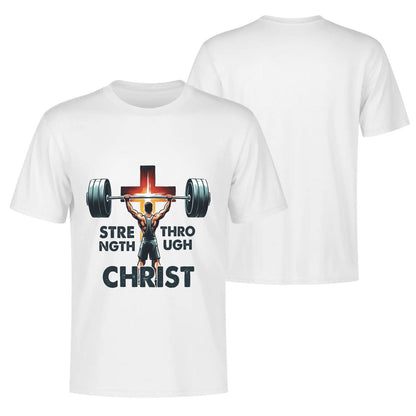 Strength Through Christ Mens Christian Gym T-shirt - ClaimedbyGodDesigns