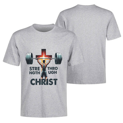 Strength Through Christ Mens Christian Gym T-shirt - ClaimedbyGodDesigns