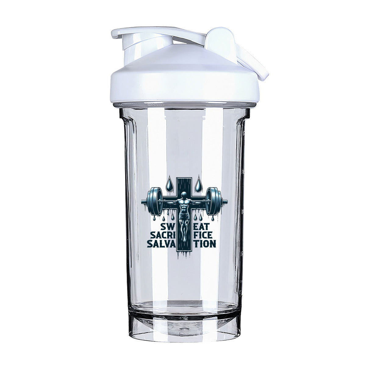 Sweat Sacrifice Salvation Christian Fitness Protein Shake Bottle - ClaimedbyGodDesigns