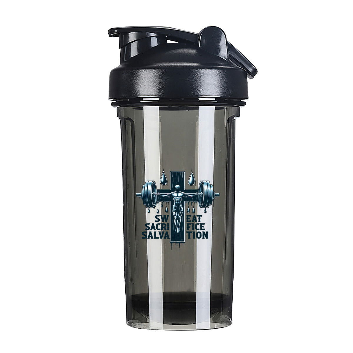 Sweat Sacrifice Salvation Christian Fitness Protein Shake Bottle - ClaimedbyGodDesigns