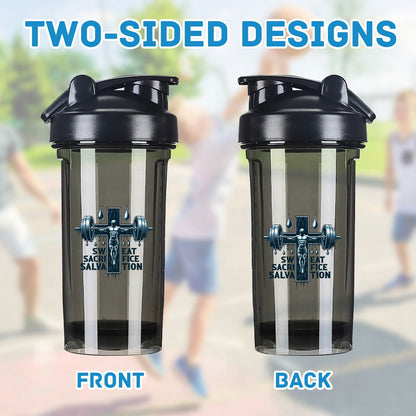 Sweat Sacrifice Salvation Christian Fitness Protein Shake Bottle - ClaimedbyGodDesigns