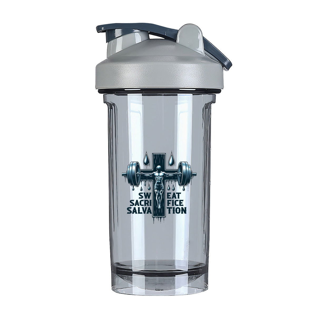 Sweat Sacrifice Salvation Christian Fitness Protein Shake Bottle - ClaimedbyGodDesigns