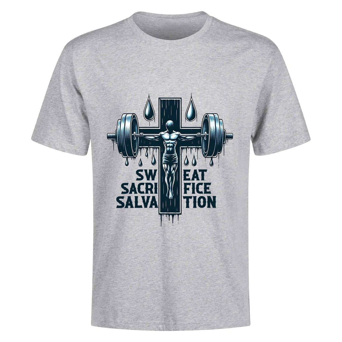 Sweat Sacrifice Salvation Mens Christian Gym T-shirt - ClaimedbyGodDesigns