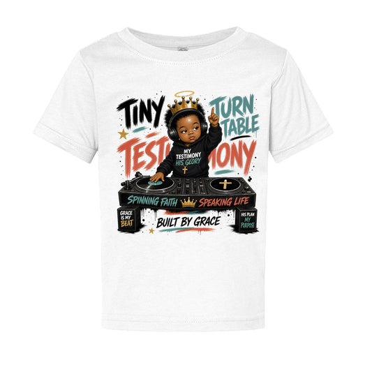 Tiny Turntable Testimony Baby Christian T-shirt - ClaimedbyGodDesigns