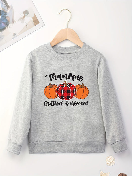 Thankful GRATEFUL&BLESSED (thanksgiving themed) Youth Christian Pullover Sweatshirt - ClaimedbyGodDesigns