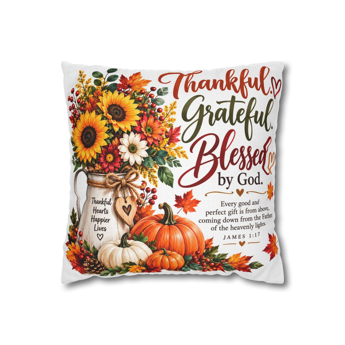 Thankful Grateful Blessed Fall Thanksgiving Pillowcase - Claimed by God Designs