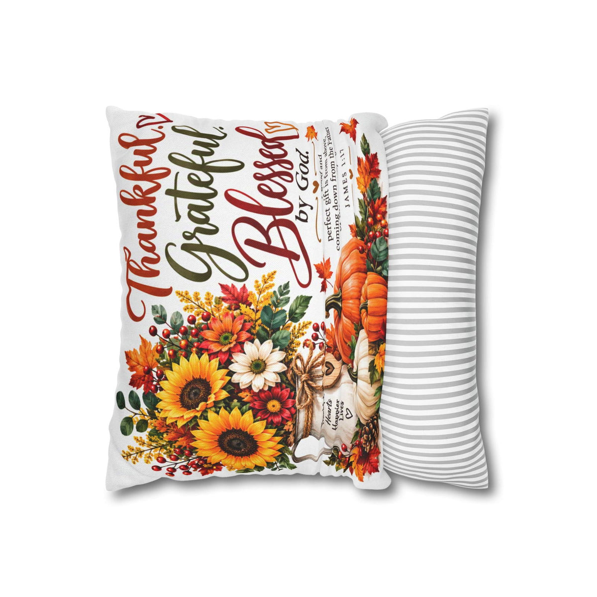 Thankful Grateful Blessed Fall Thanksgiving Pillowcase - Claimed by God Designs