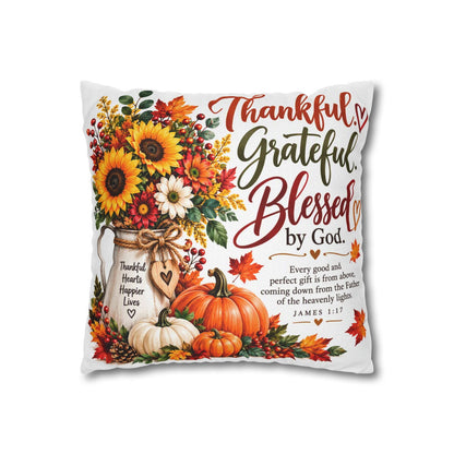 Thankful Grateful Blessed Fall Thanksgiving Pillowcase - Claimed by God Designs