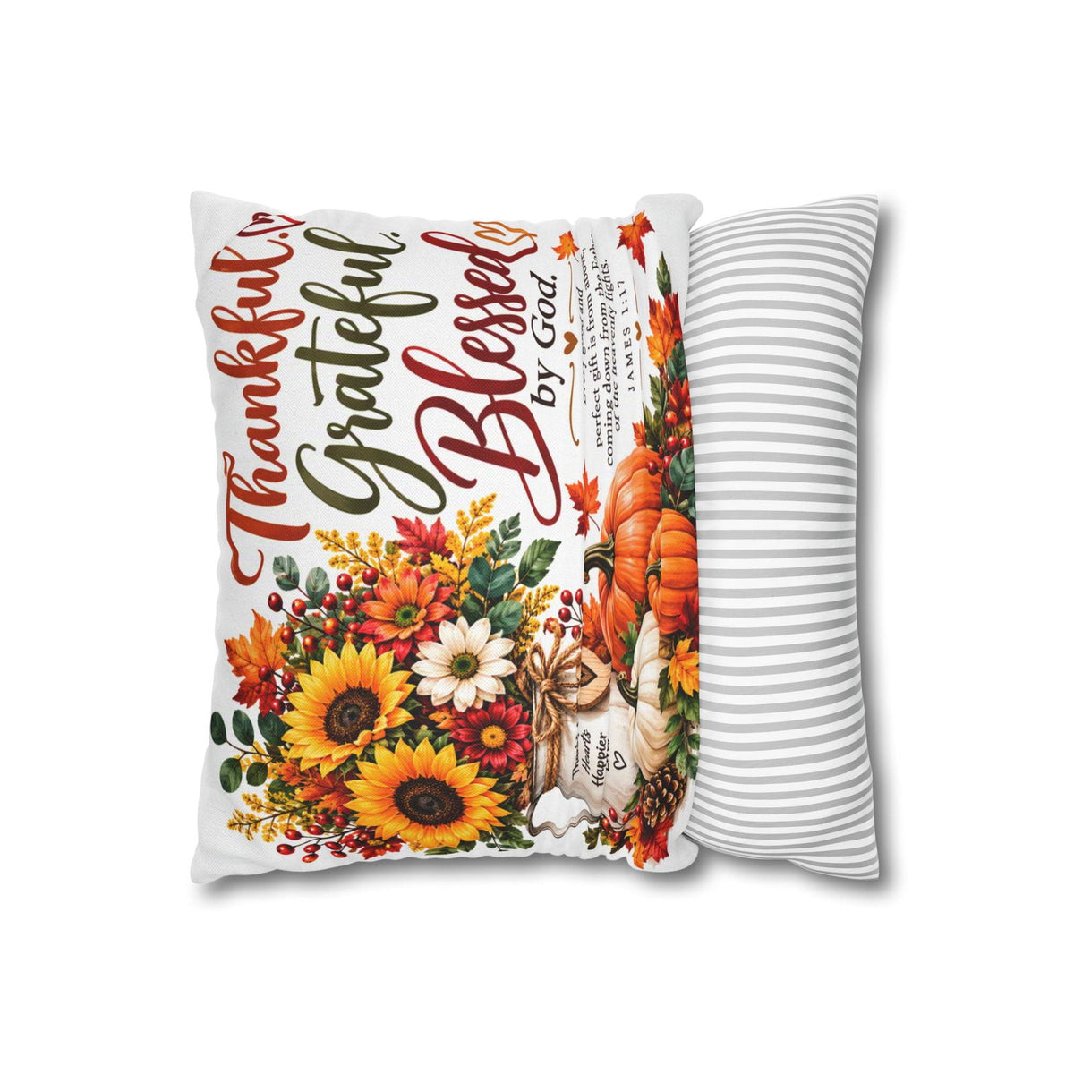 Thankful Grateful Blessed Fall Thanksgiving Pillowcase - Claimed by God Designs