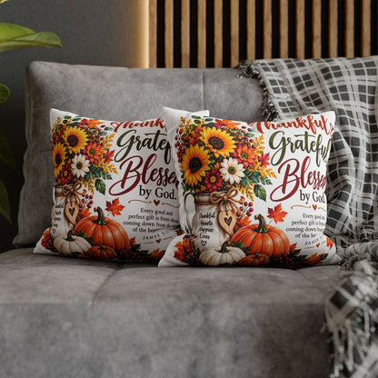 Thankful Grateful Blessed Fall Thanksgiving Pillowcase - Claimed by God Designs