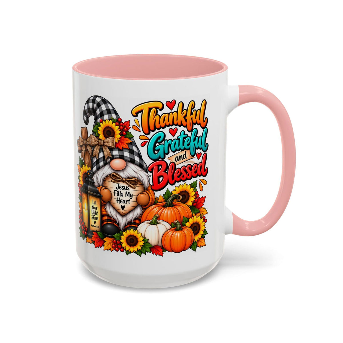 Thankful, Grateful and Blessed Thanksgiving Gnome Coffee Mug - Claimed by God Designs