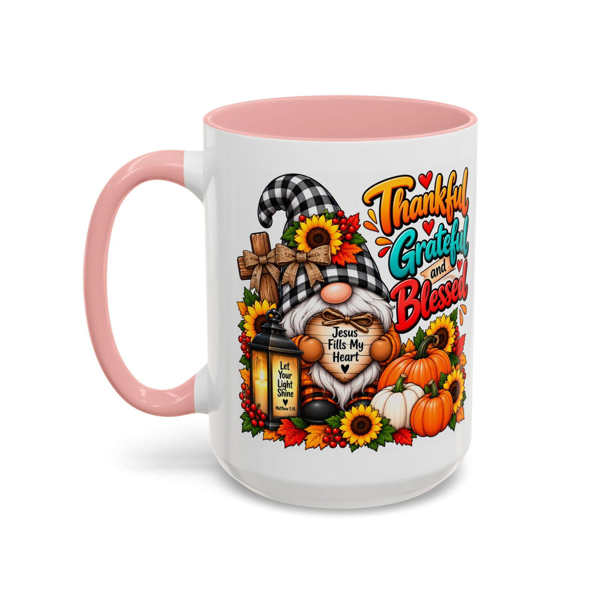 Thankful, Grateful and Blessed Thanksgiving Gnome Coffee Mug - Claimed by God Designs