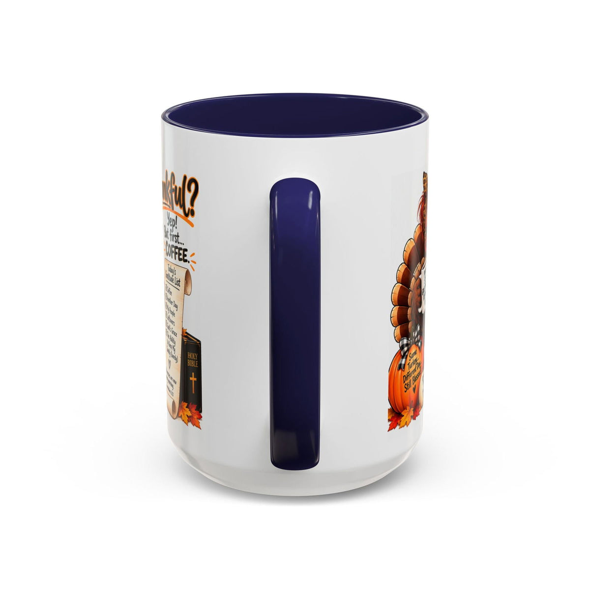 Thankful? Yep! But First… Coffee. Thanksgiving Turkey Mug - Claimed by God Designs