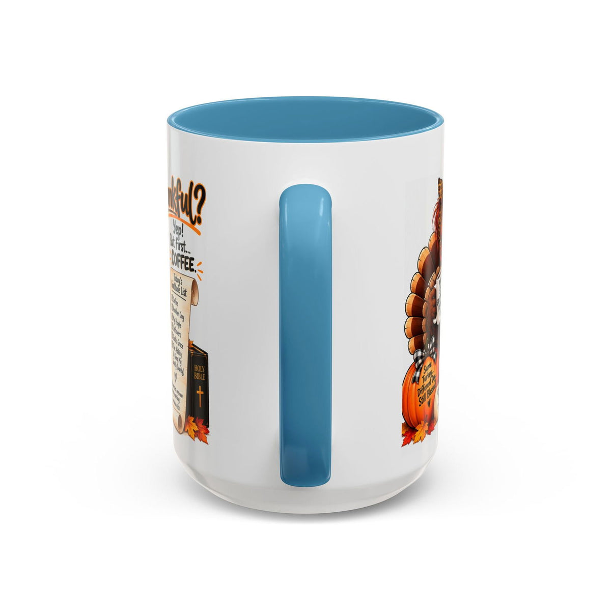 Thankful? Yep! But First… Coffee. Thanksgiving Turkey Mug - Claimed by God Designs