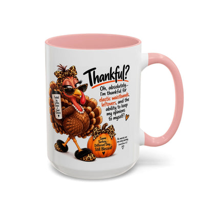 Thankful for Elastic Waistbands and Leftovers Thanksgiving Turkey Mug - Claimed by God Designs