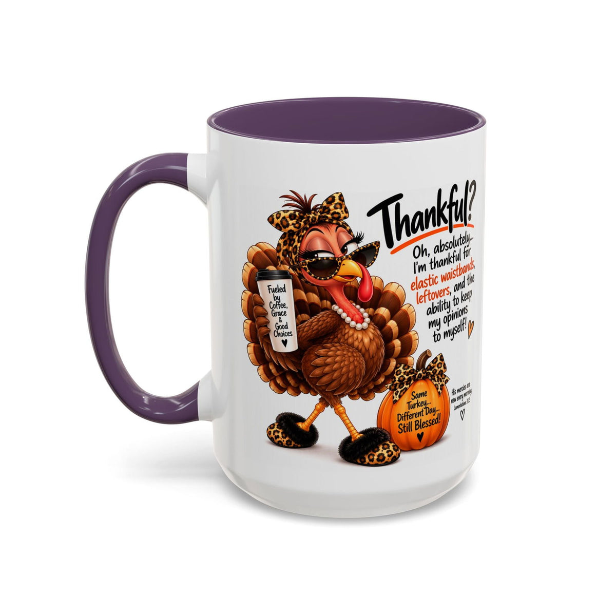 Thankful for Elastic Waistbands and Leftovers Thanksgiving Turkey Mug - Claimed by God Designs