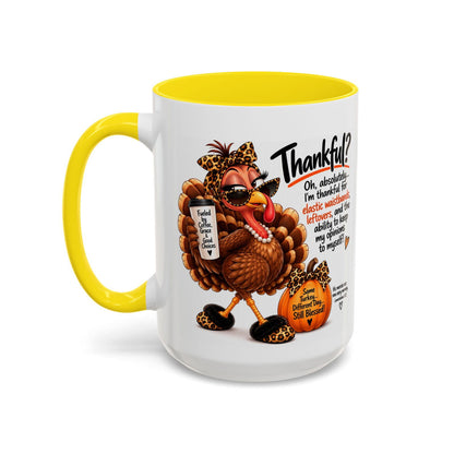 Thankful for Elastic Waistbands and Leftovers Thanksgiving Turkey Mug - Claimed by God Designs