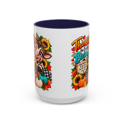 Thankful for Every Blessing Thanksgiving Cow Coffee Mug - Claimed by God Designs