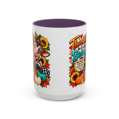 Thankful for Every Blessing Thanksgiving Cow Coffee Mug - Claimed by God Designs