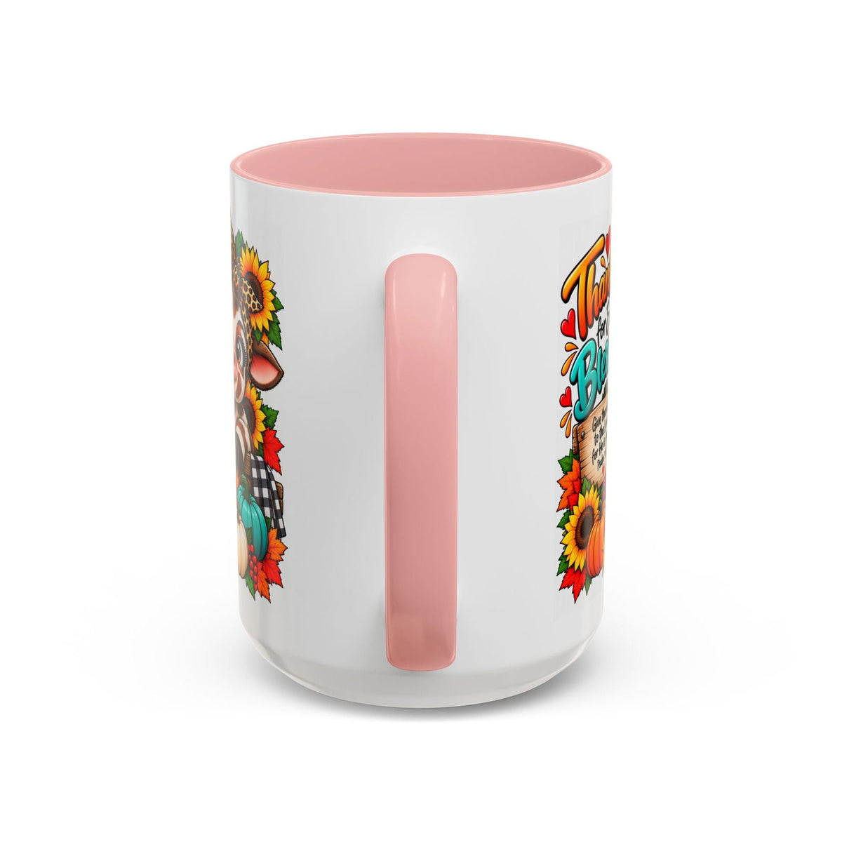 Thankful for Every Blessing Thanksgiving Cow Coffee Mug - Claimed by God Designs