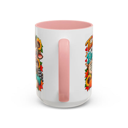 Thankful for Every Blessing Thanksgiving Cow Coffee Mug - Claimed by God Designs