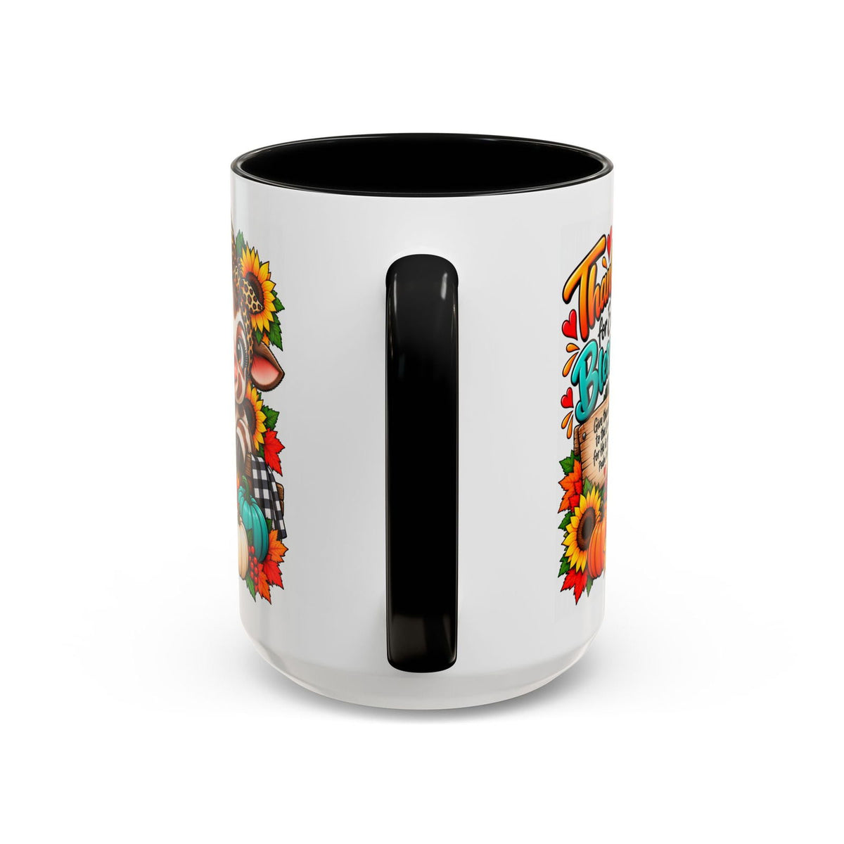 Thankful for Every Blessing Thanksgiving Cow Coffee Mug - Claimed by God Designs