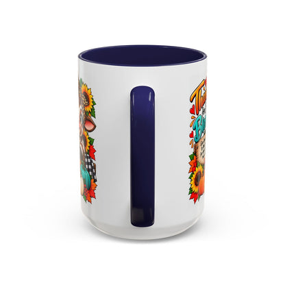 Thankful for Every Blessing Thanksgiving Cow Coffee Mug - Claimed by God Designs