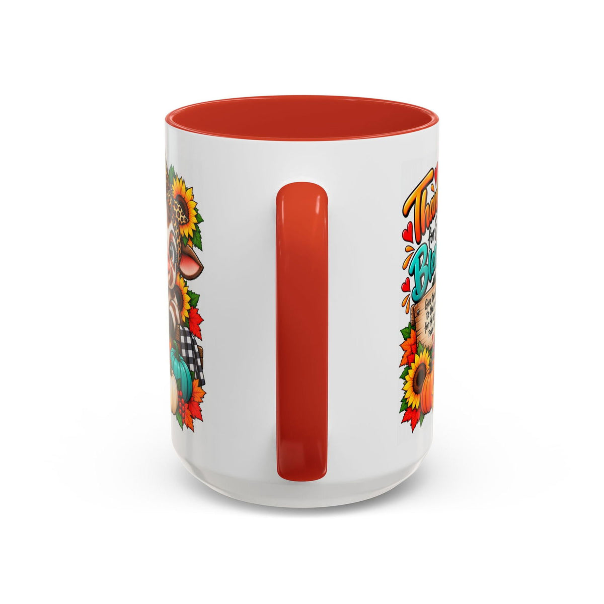 Thankful for Every Blessing Thanksgiving Cow Coffee Mug - Claimed by God Designs