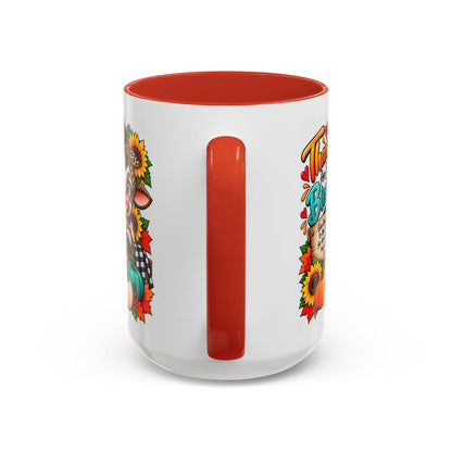 Thankful for Every Blessing Thanksgiving Cow Coffee Mug - Claimed by God Designs