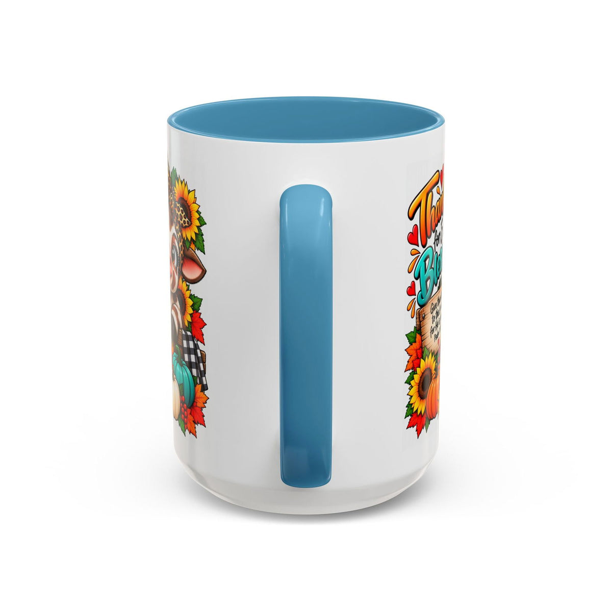 Thankful for Every Blessing Thanksgiving Cow Coffee Mug - Claimed by God Designs