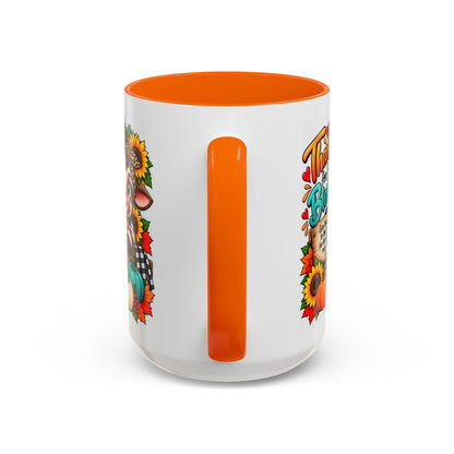 Thankful for Every Blessing Thanksgiving Cow Coffee Mug - Claimed by God Designs