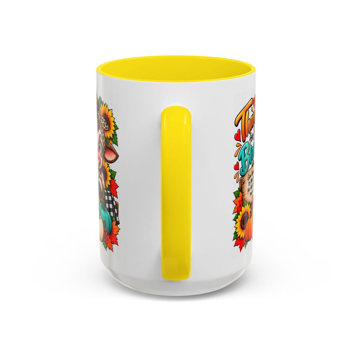 Thankful for Every Blessing Thanksgiving Cow Coffee Mug - Claimed by God Designs