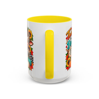 Thankful for Every Blessing Thanksgiving Cow Coffee Mug - Claimed by God Designs