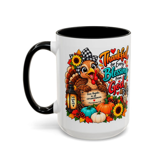 Thankful for Every Blessing from God Thanksgiving Turkey Coffee Mug - Claimed by God Designs