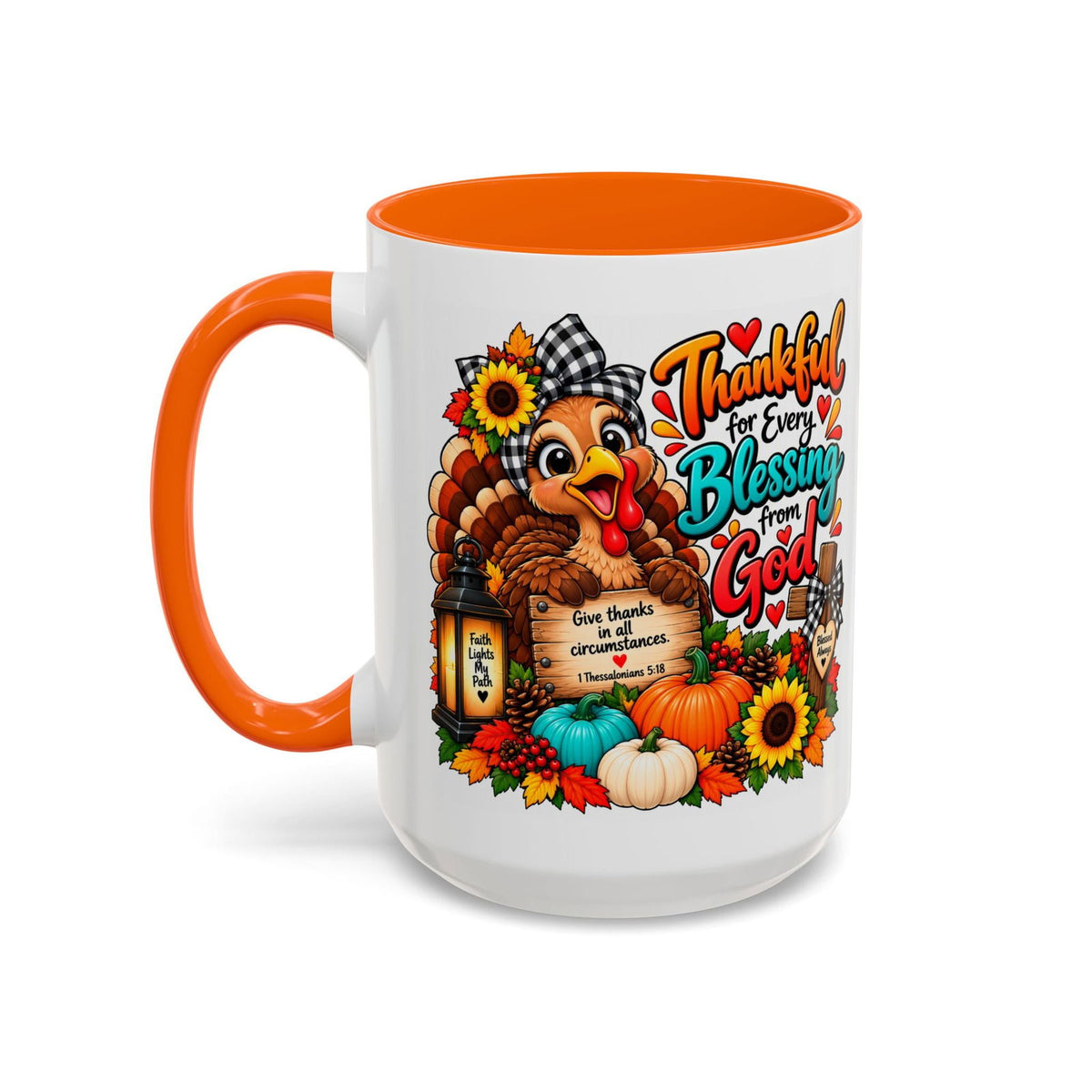 Thankful for Every Blessing from God Thanksgiving Turkey Coffee Mug - Claimed by God Designs
