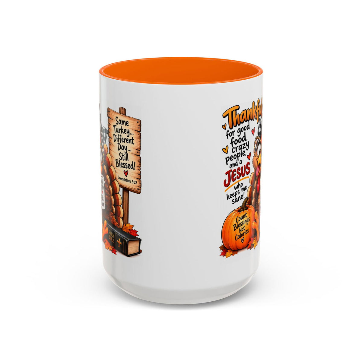 Thankful for Good Food, Crazy People, and a Jesus Who Keeps Me Sane Thanksgiving Mug - Claimed by God Designs