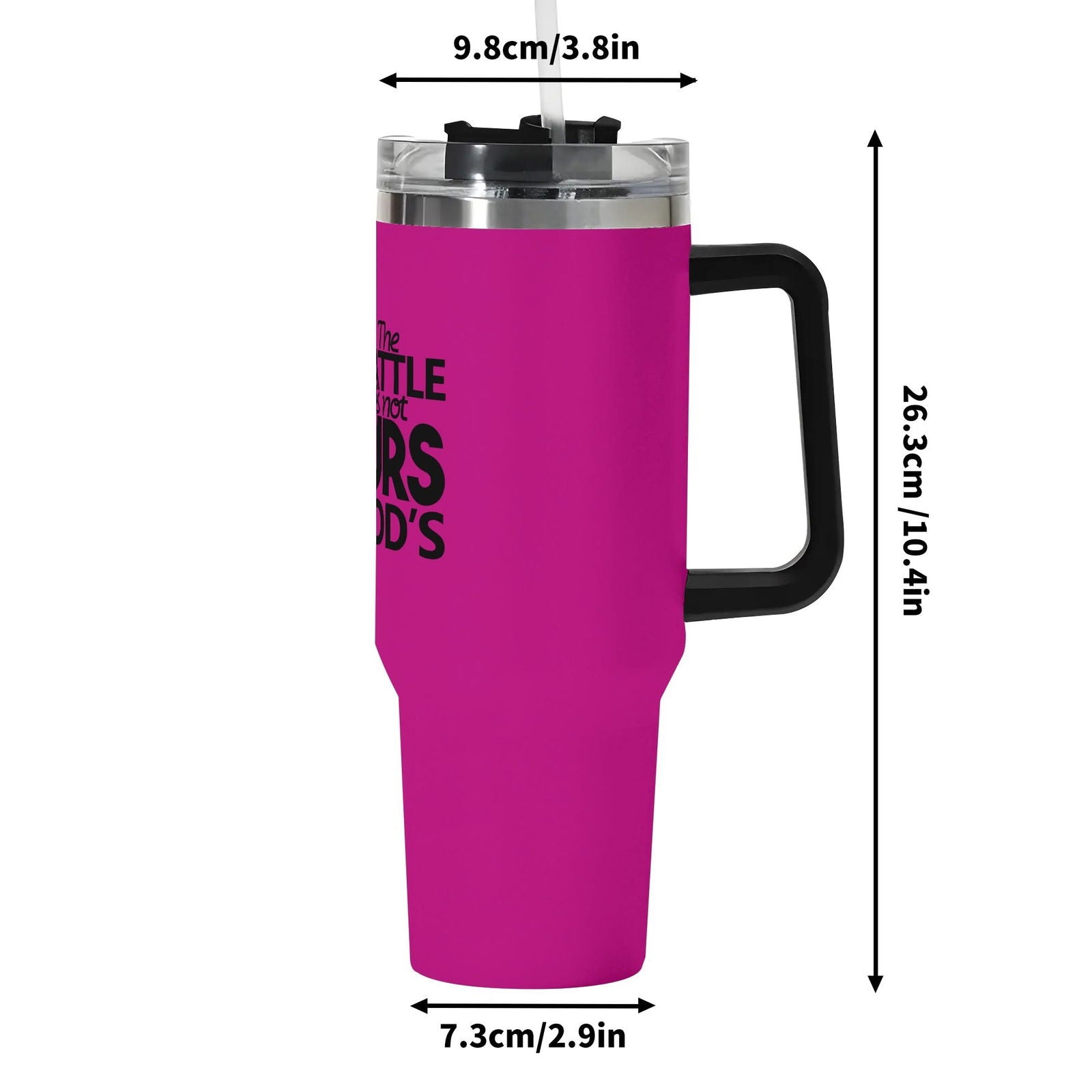 The Battle Is Not Yours But Gods 40oz Stainless Steel  Christian Tumbler Gift With Black Handle and Straw - ClaimedbyGodDesigns