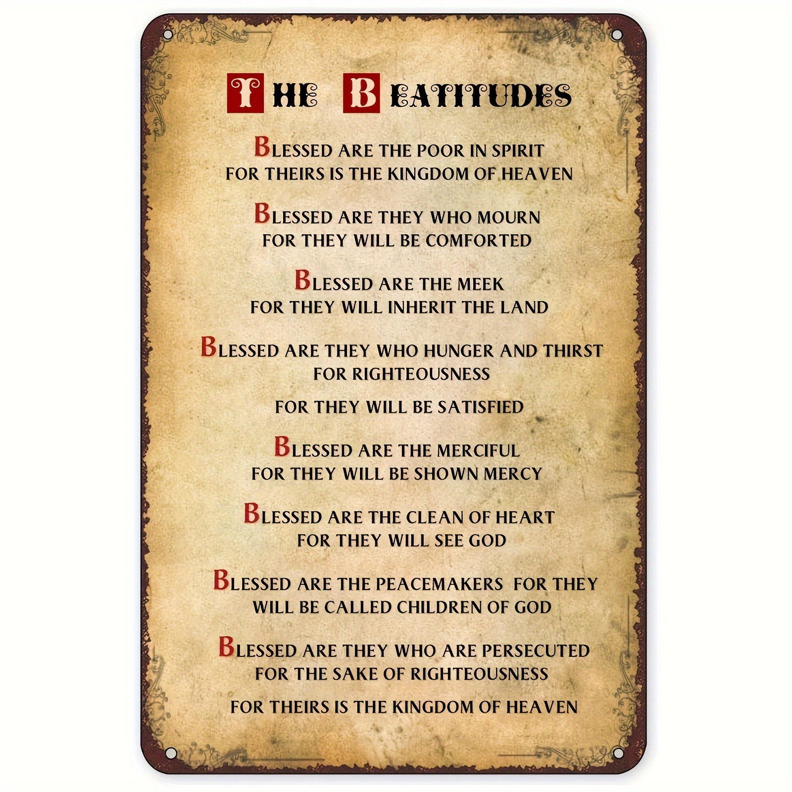 The Beatitudes Christian Vintage Metal Tin Sign - ClaimedbyGodDesigns