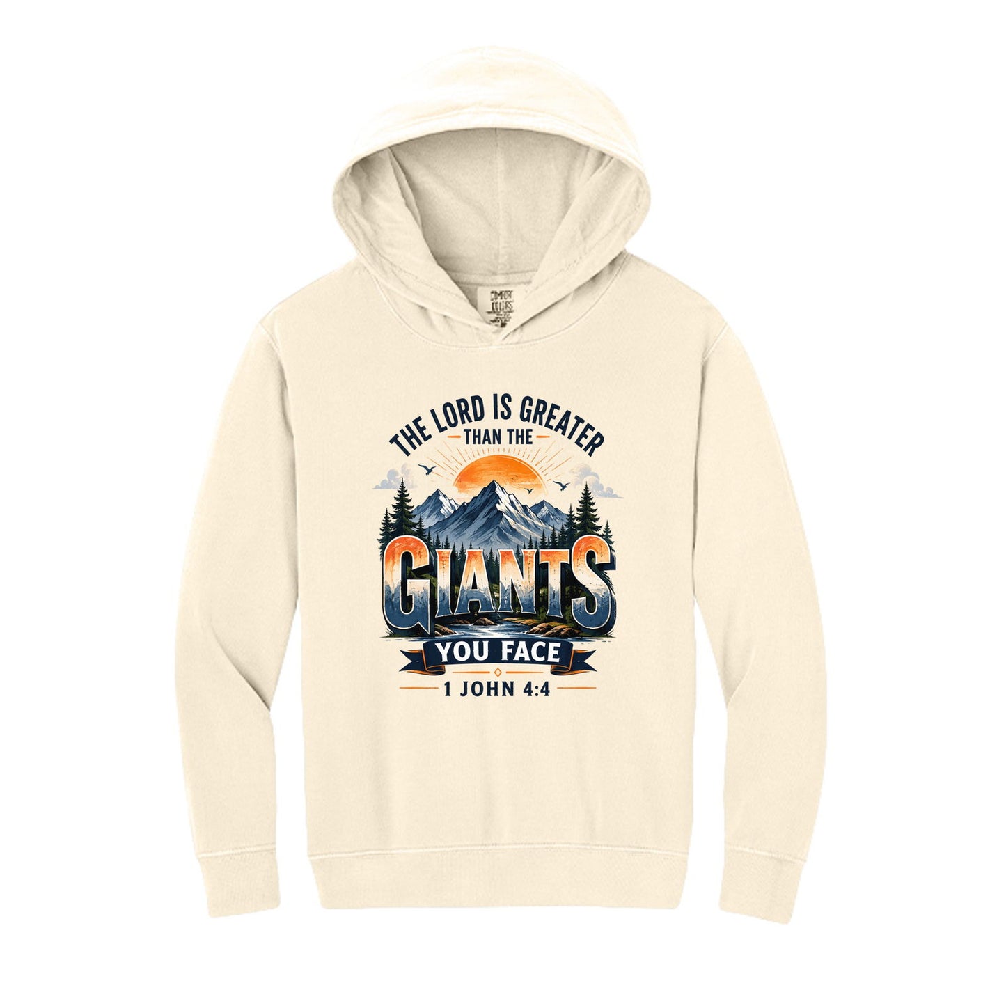 The Lord Is Greater Than The Giants You Face Youth Christian Pullover Hooded Sweatshirt - ClaimedbyGodDesigns