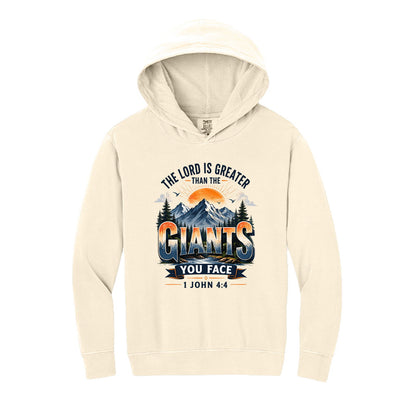 The Lord Is Greater Than The Giants You Face Youth Christian Pullover Hooded Sweatshirt - ClaimedbyGodDesigns