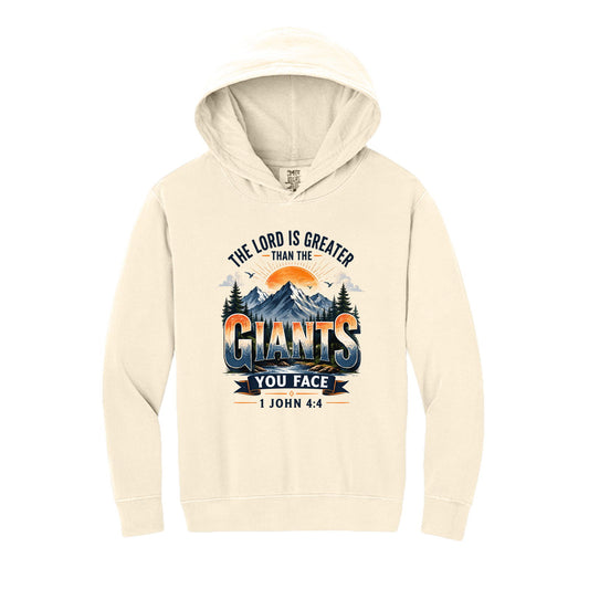 The Lord Is Greater Than The Giants You Face Youth Christian Pullover Hooded Sweatshirt - ClaimedbyGodDesigns