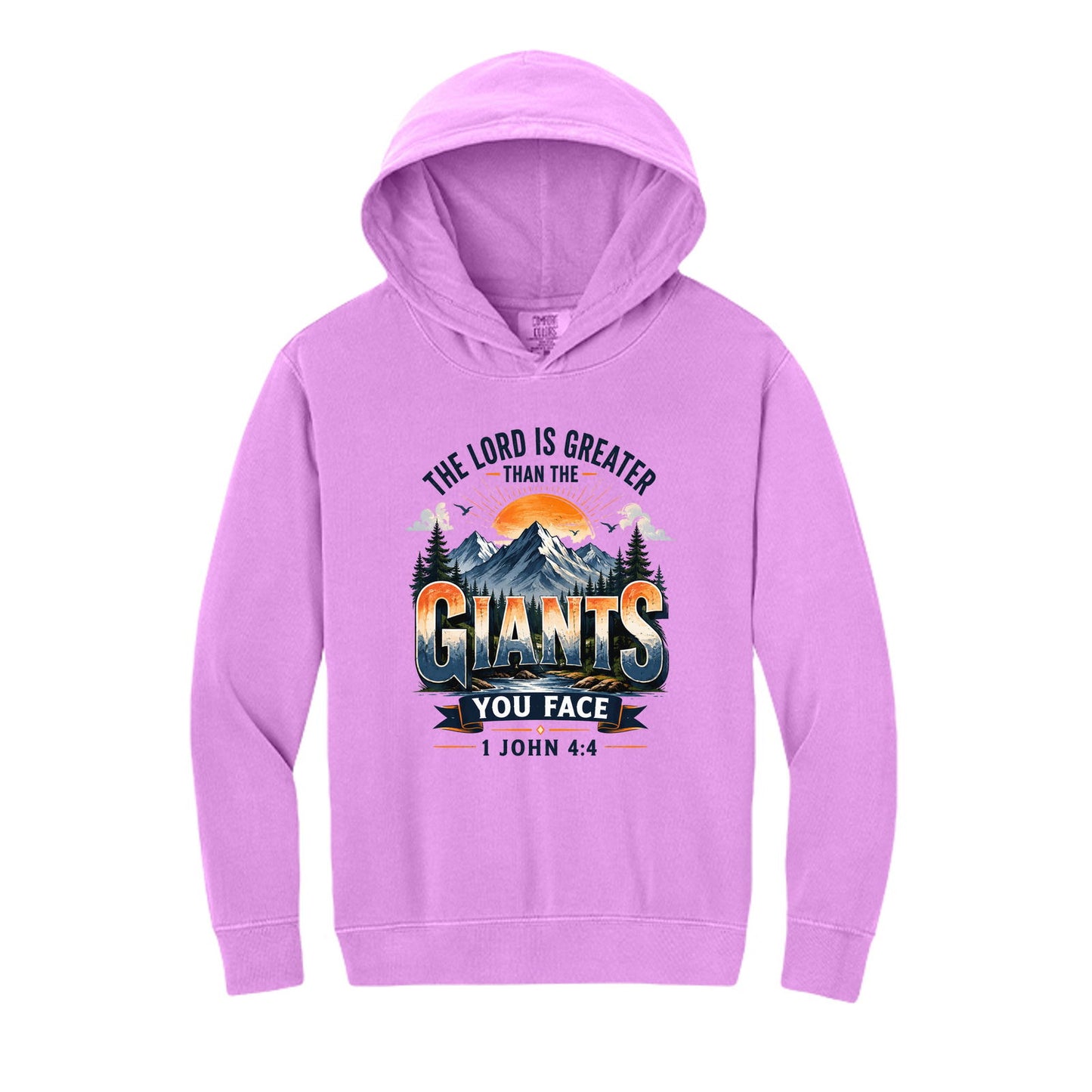 The Lord Is Greater Than The Giants You Face Youth Christian Pullover Hooded Sweatshirt - ClaimedbyGodDesigns
