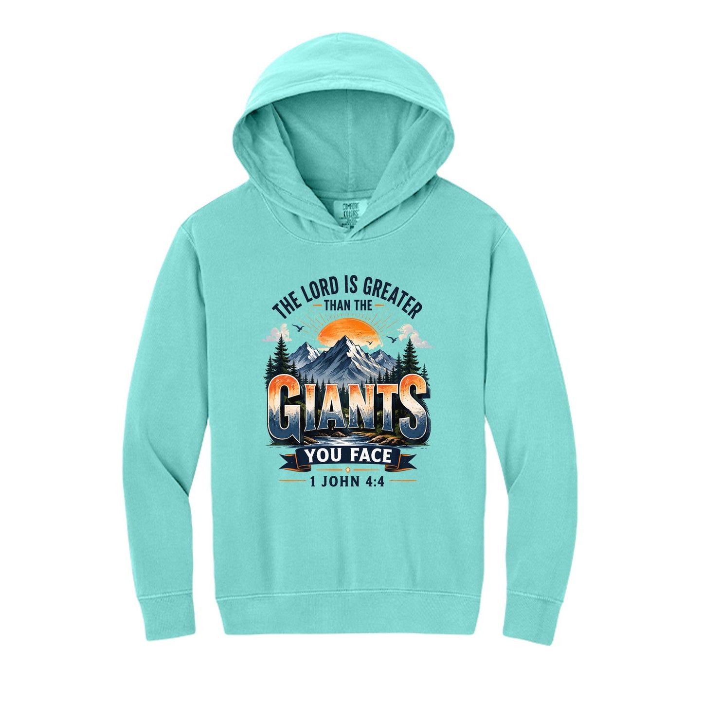 The Lord Is Greater Than The Giants You Face Youth Christian Pullover Hooded Sweatshirt - ClaimedbyGodDesigns