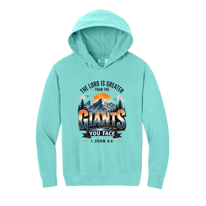 The Lord Is Greater Than The Giants You Face Youth Christian Pullover Hooded Sweatshirt - ClaimedbyGodDesigns