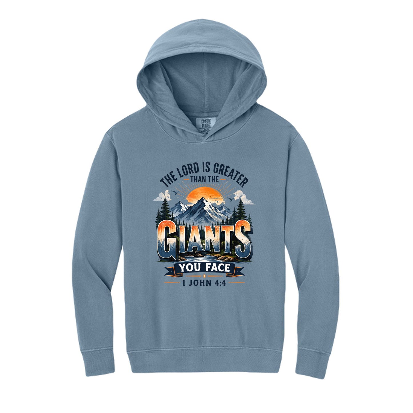 The Lord Is Greater Than The Giants You Face Youth Christian Pullover Hooded Sweatshirt - ClaimedbyGodDesigns