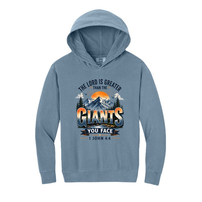 The Lord Is Greater Than The Giants You Face Youth Christian Pullover Hooded Sweatshirt - ClaimedbyGodDesigns