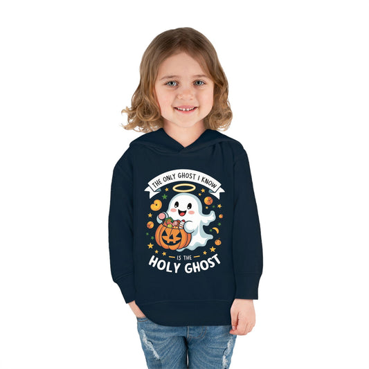 The Only Ghost I Know Is The Holy Ghost Halloween Themed Christian Toddler Pullover Fleece Hooded Sweatshirt - ClaimedbyGodDesigns